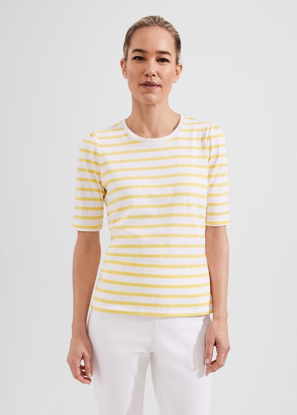 hobbs Eva Cotton Striped T-Shirt White Yellow