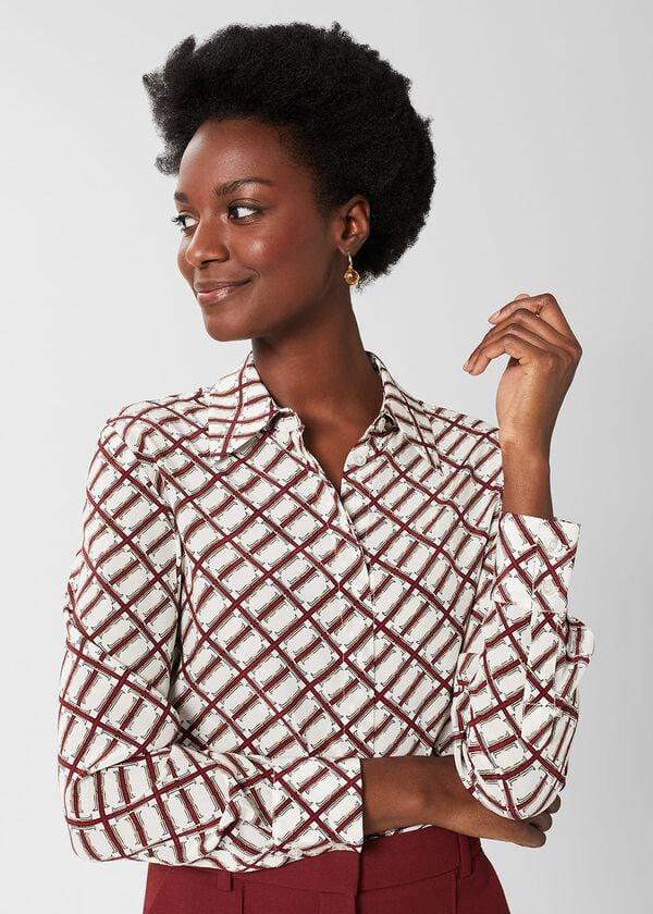 hobbs Eva Printed Silk Blouse Ivory Multi
