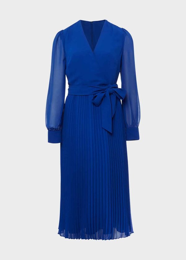 Hobbs Evelyn Pleated Dress Cobalt Blue