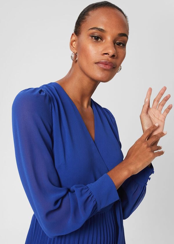 Hobbs Evelyn Pleated Dress Cobalt Blue