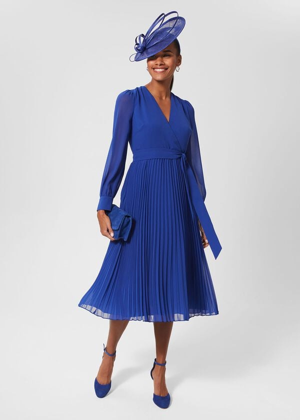 hobbs Evelyn Pleated Dress Cobalt Blue