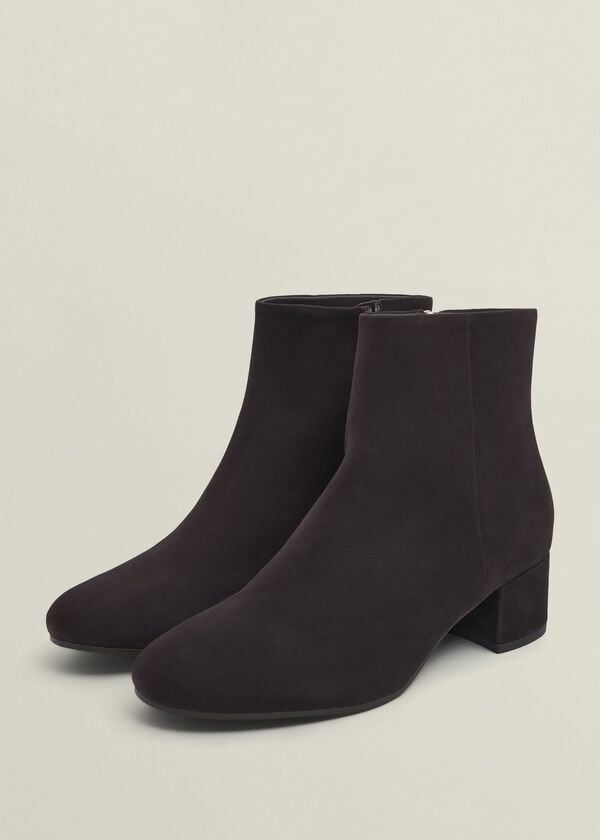 Hobbs Evelyn Suede Ankle Boots Chocolate Brown