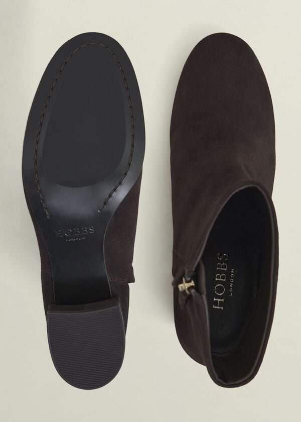 Hobbs Evelyn Suede Ankle Boots Chocolate Brown