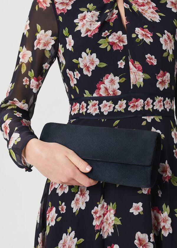 hobbs Evesham Suede Clutch Bag Navy