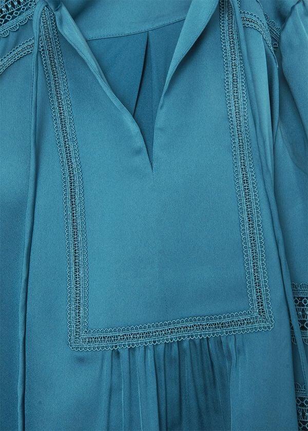 Hobbs Evianna Lace Detail Blouse Deep Jade Blue