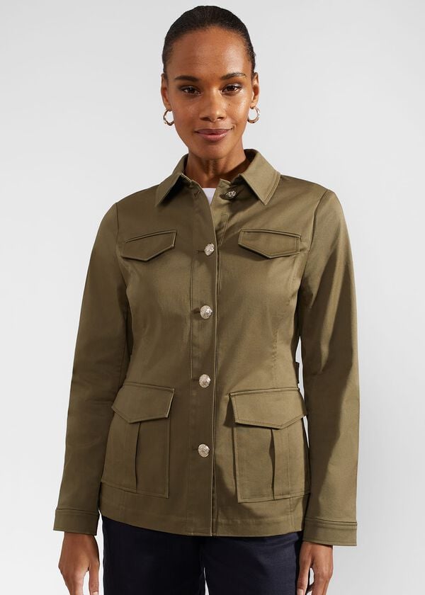 Hobbs Farrah Cotton Blend Jacket Olive Green