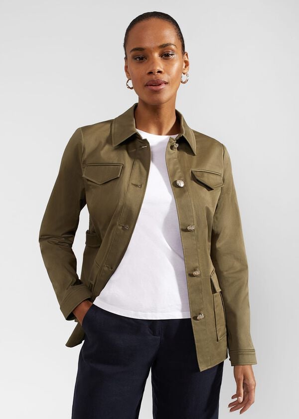 hobbs Farrah Cotton Blend Jacket Olive Green