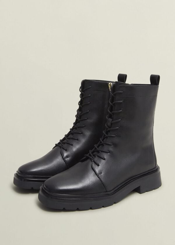 Hobbs Farrah Leather Lace-Up Boots Black