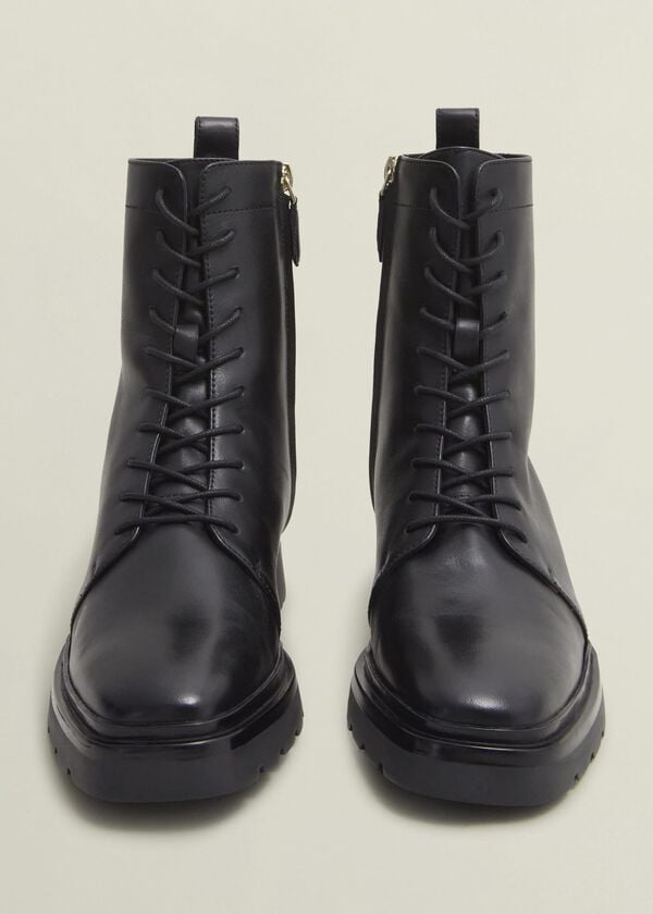 Hobbs Farrah Leather Lace-Up Boots Black