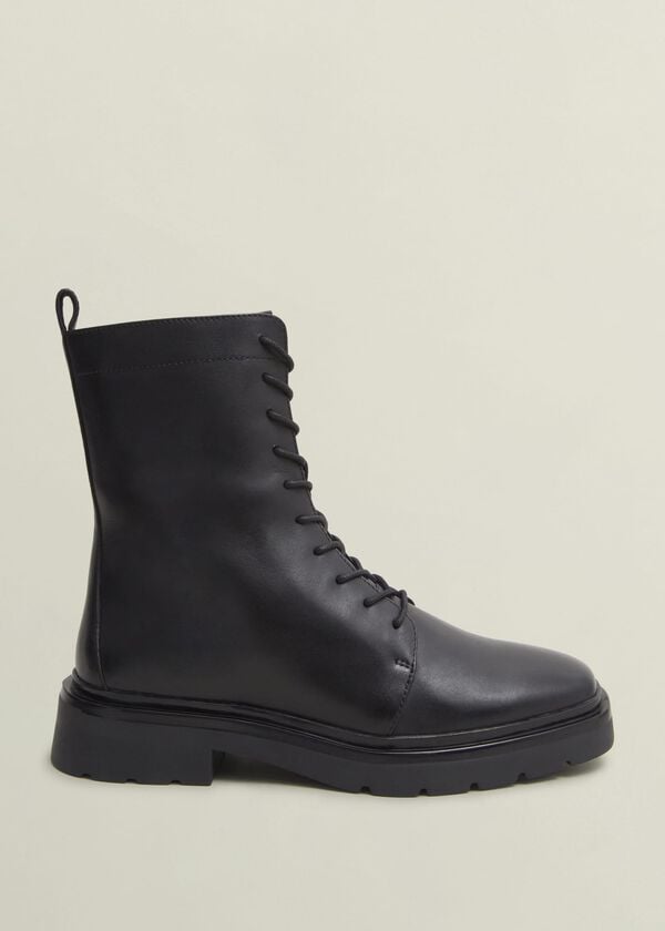 hobbs Farrah Leather Lace-Up Boots Black