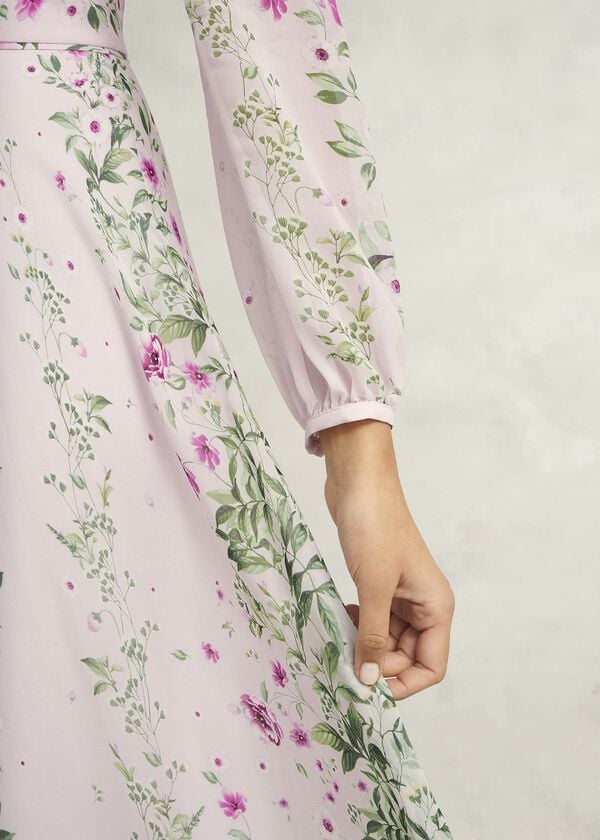 Hobbs Fay Silk Bow Detail Dress Pink Multi