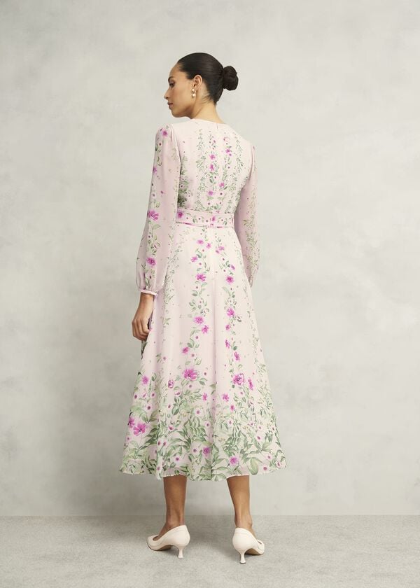 Hobbs Fay Silk Bow Detail Dress Pink Multi