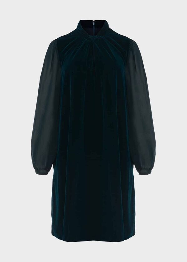 Hobbs Faye Velvet Dress Pine Green