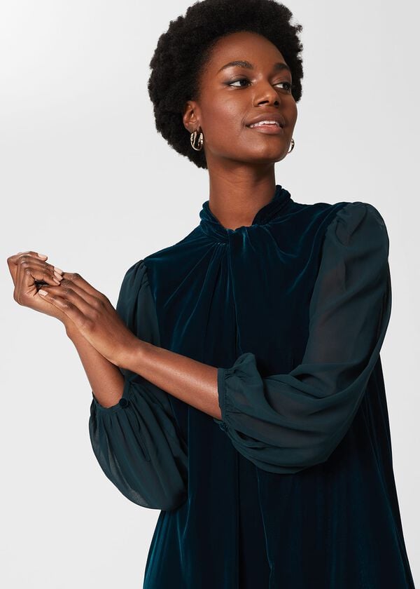 Hobbs Faye Velvet Dress Pine Green
