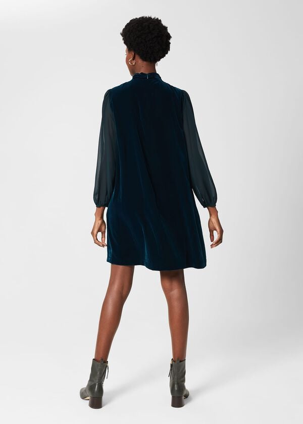 Hobbs Faye Velvet Dress Pine Green