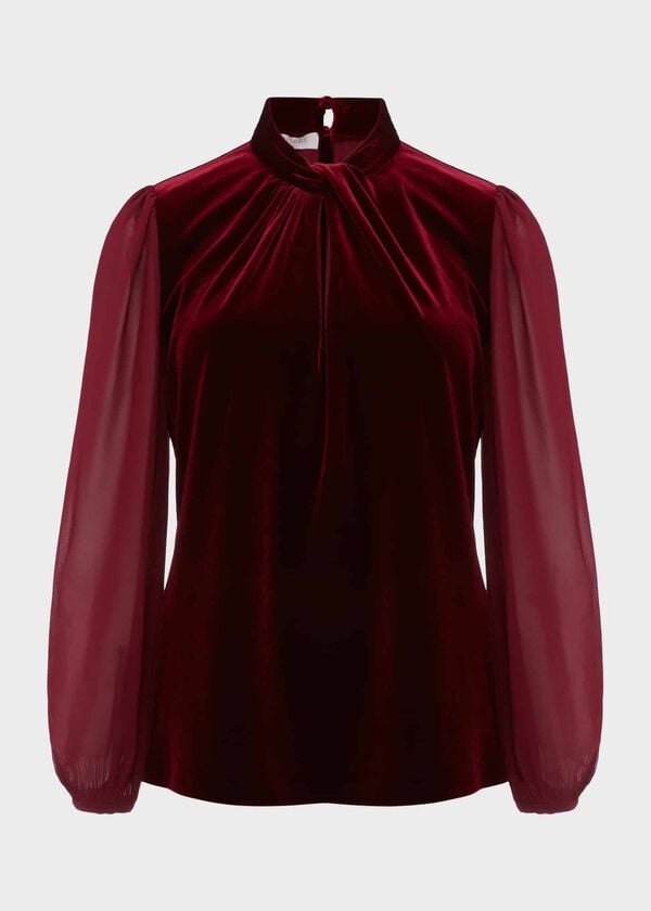 Hobbs Faye Velvet Top Deep Red