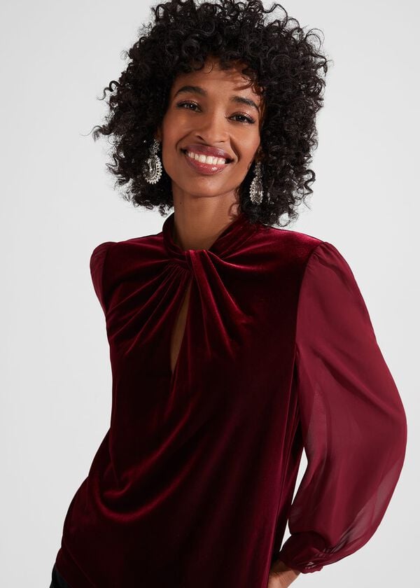Hobbs Faye Velvet Top Deep Red