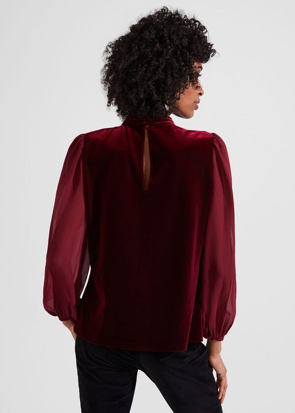 Hobbs Faye Velvet Top Deep Red