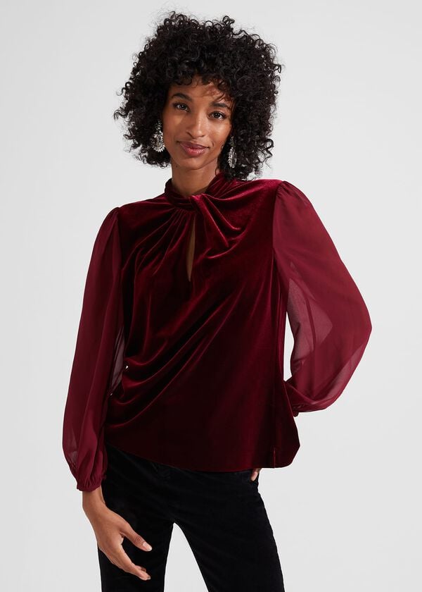 hobbs Faye Velvet Top Deep Red