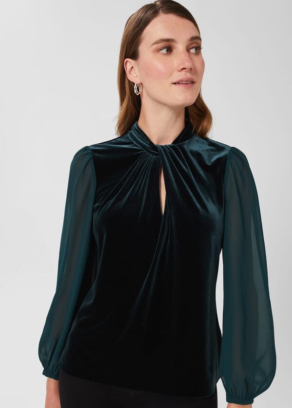 Hobbs Faye Velvet Top Evergreen