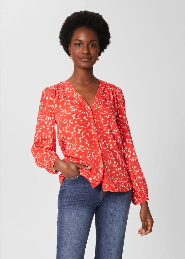 hobbs Felicity Blouse Coral Red Ivory