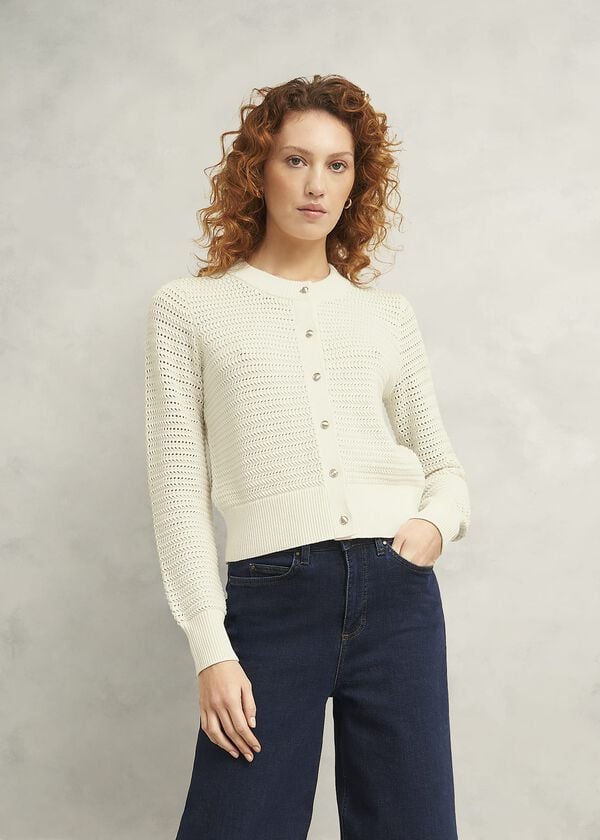 hobbs Felicity Cotton Cardigan Warm Ivory
