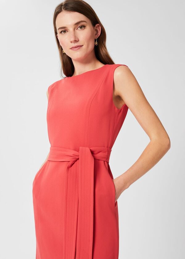 Hobbs Fenella Belted Dress Dark Coral