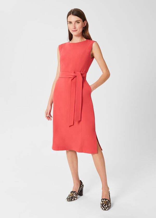 hobbs Fenella Belted Dress Dark Coral