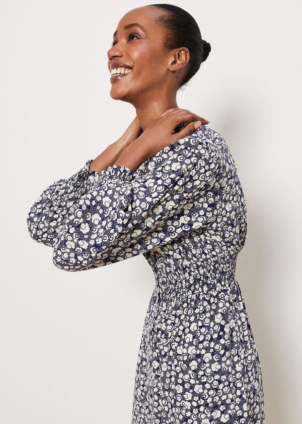 Hobbs Fenton Dress Navy Buttrcream