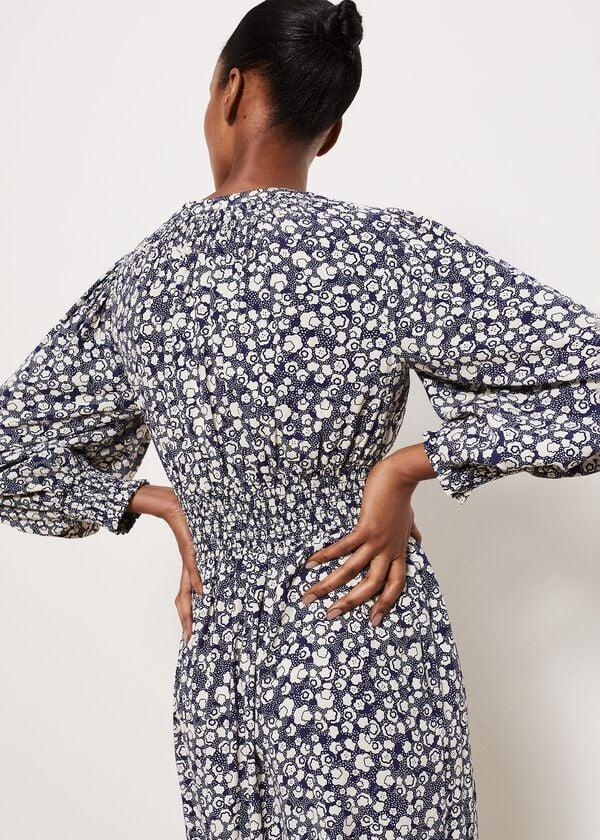 Hobbs Fenton Dress Navy Buttrcream