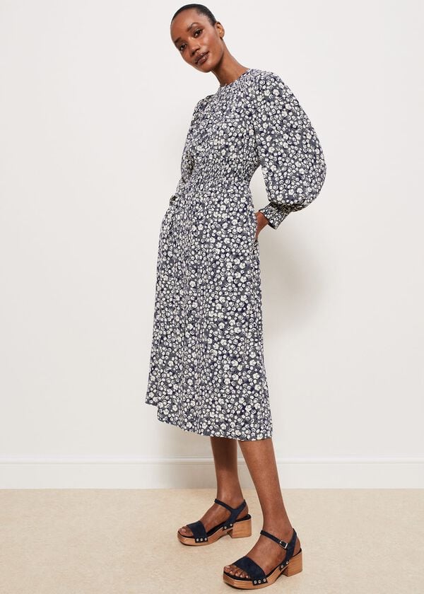 hobbs Fenton Dress Navy Buttrcream