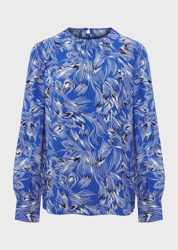 Hobbs Fern Printed Blouse Blue Multi