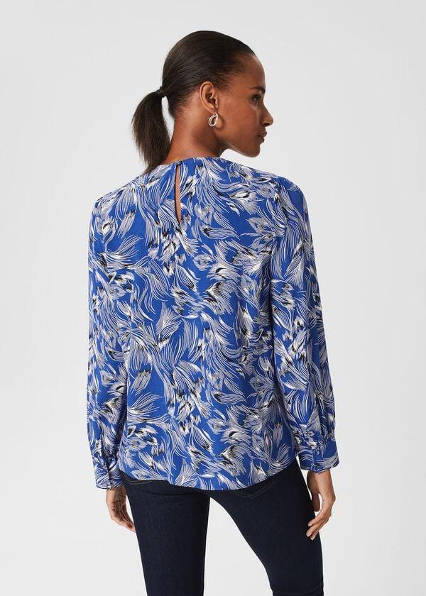 Hobbs Fern Printed Blouse Blue Multi