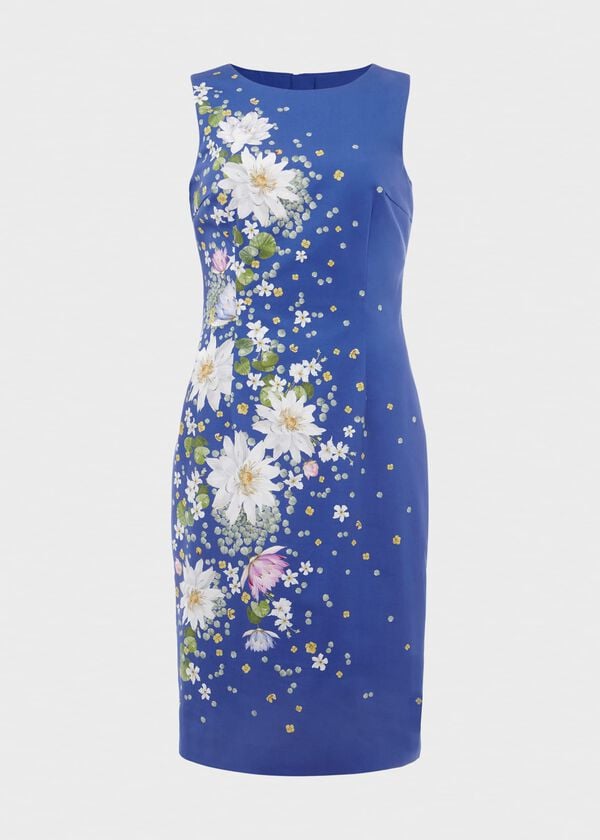 Hobbs Fiona Cotton Blend Shift Dress Cobalt Multi