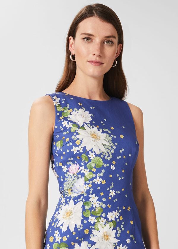 Hobbs Fiona Cotton Blend Shift Dress Cobalt Multi