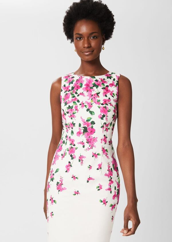 Hobbs Fiona Cotton Blend Shift Dress Ivory Fuchsia