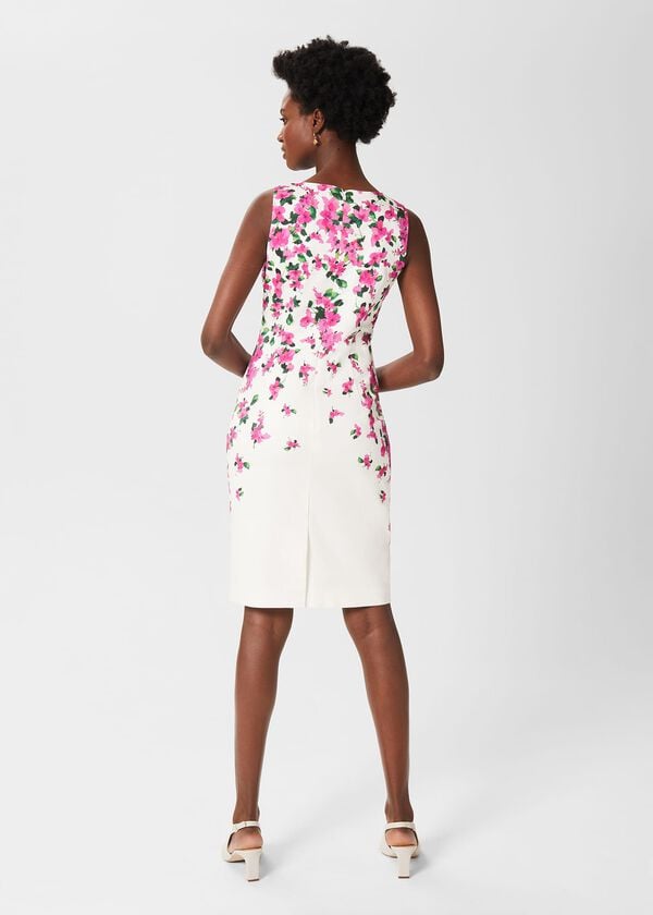 Hobbs Fiona Cotton Blend Shift Dress Ivory Fuchsia
