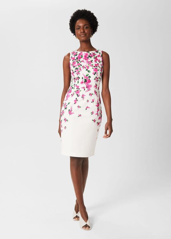 hobbs Fiona Cotton Blend Shift Dress Ivory Fuchsia