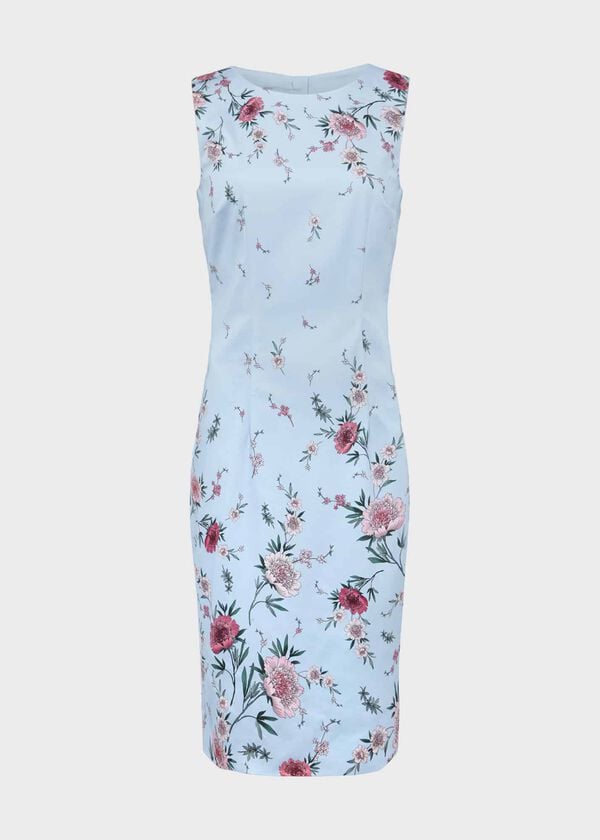 Hobbs Fiona Floral Shift Dress Pale Blue Multi