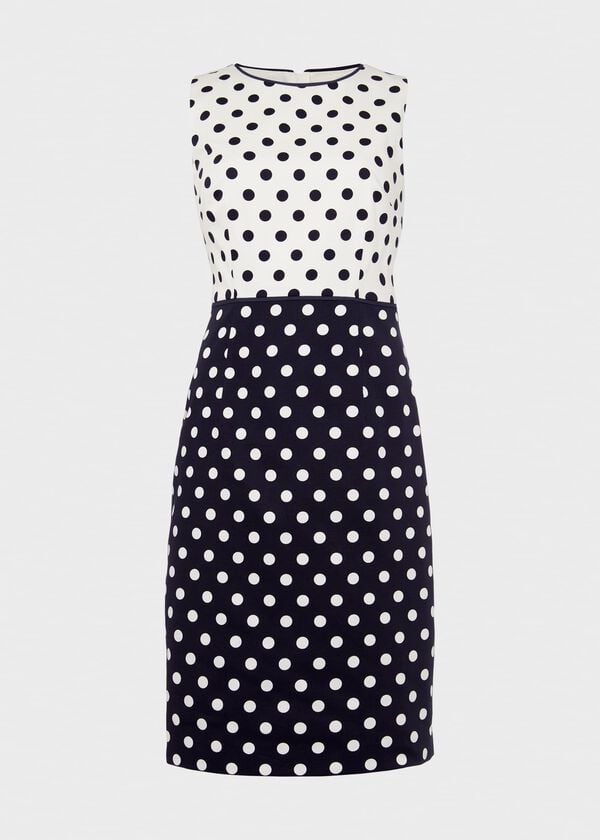 Hobbs Fiona Spot Shift Dress Navy Ivory