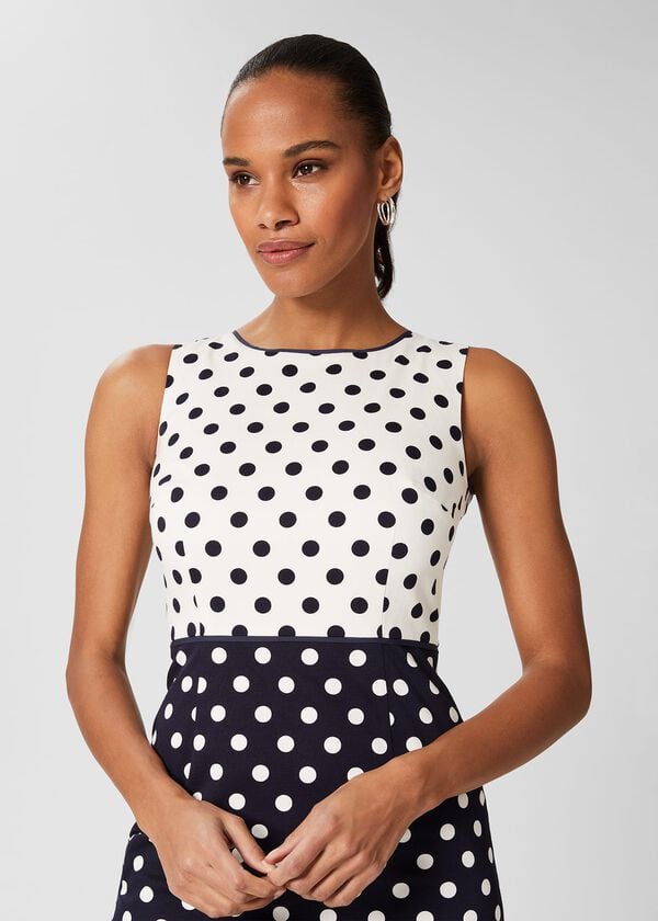 Hobbs Fiona Spot Shift Dress Navy Ivory