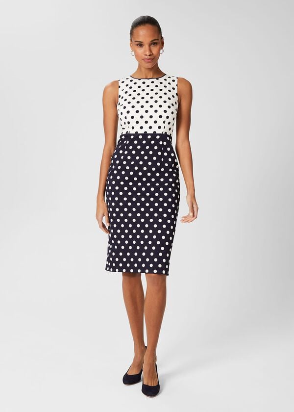 hobbs Fiona Spot Shift Dress Navy Ivory
