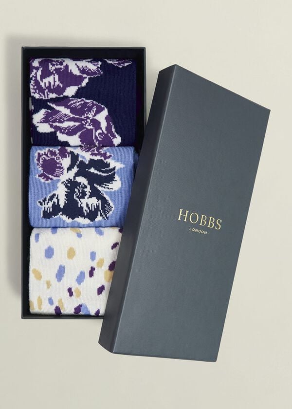 Hobbs Floral Sock Set Navy Blue Cream