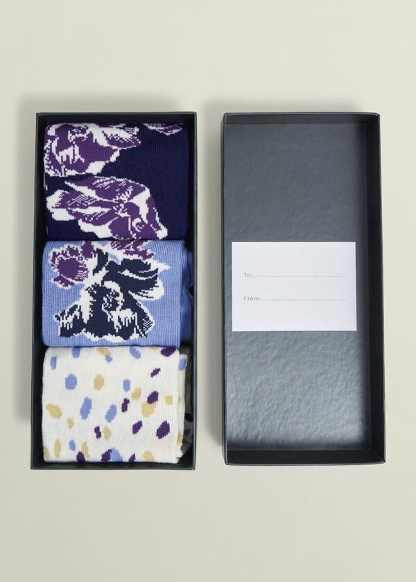 Hobbs Floral Sock Set Navy Blue Cream