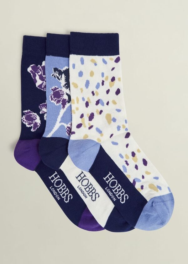 hobbs Floral Sock Set Navy Blue Cream
