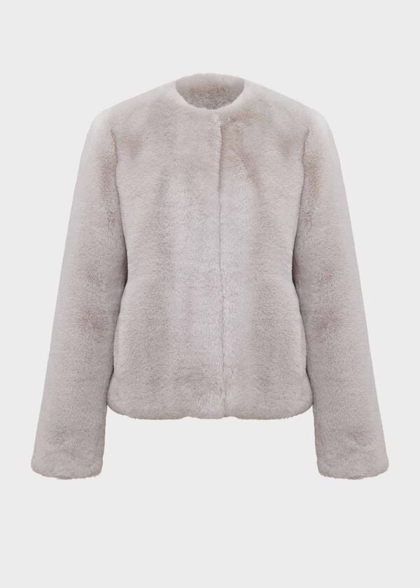 Hobbs Florence Faux Fur Coat Silver