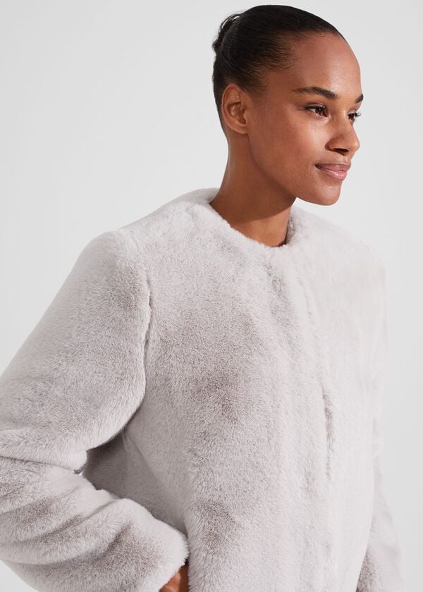 Hobbs Florence Faux Fur Coat Silver