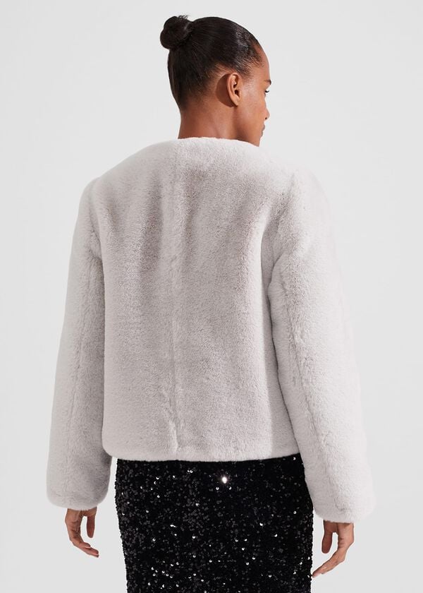 Hobbs Florence Faux Fur Coat Silver