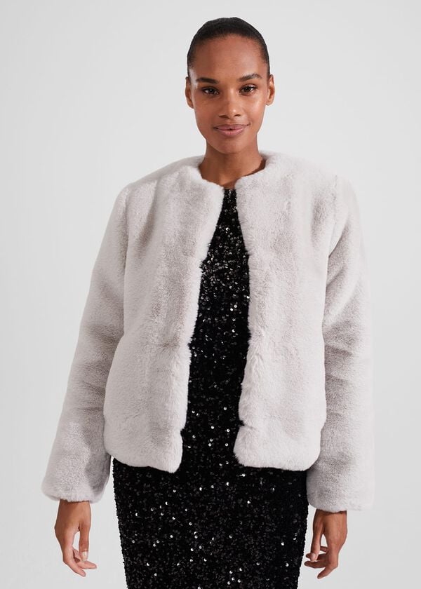 hobbs Florence Faux Fur Coat Silver