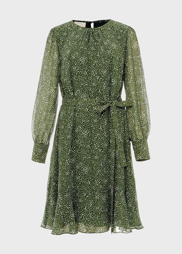 Hobbs Frances Spot Belted Dress Fern Green